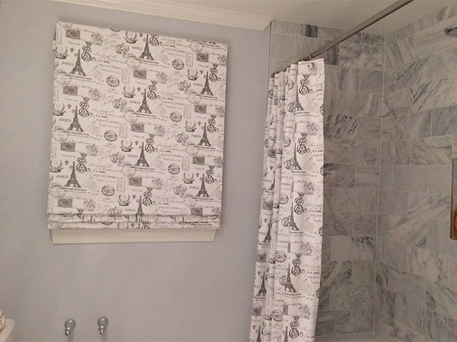 Roman Shade matches shower curtain